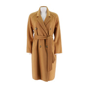 Womens Camel Silk Wool Raglan Coat