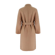 Womens Camel Silk Wool Raglan Coat