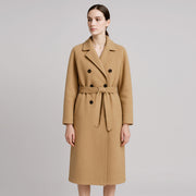 Womens Camel Silk Wool Raglan Coat