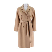 Womens Camel Silk Wool Raglan Coat