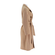 Womens Camel Silk Wool Raglan Coat
