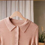 Women'S Reverse Collar Half Open Chest Long Sleeved Shirt