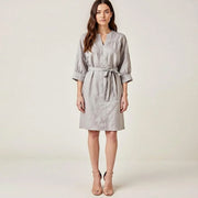 Linen V-Neck Lace Up Dress