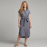 Womens Yarn-Dyed Linen Belted Dress